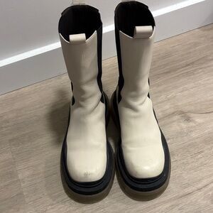 Bottega Veneta Black and Cream Combat Boots